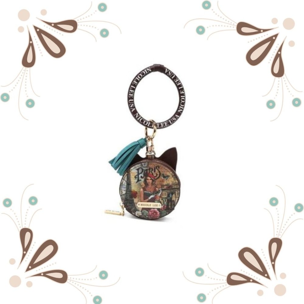 Paris Fashion Week Cat Coin Purse Wristlet Keychain